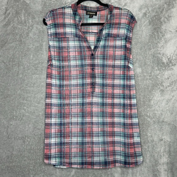 G Collection 3X Shirt Top Pink Plaid Sleeveless V Neck Henley Sheer Lightweight - Picture 1 of 7